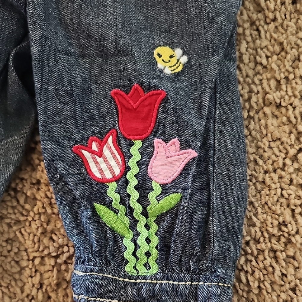 Gymboree Tulip Onesie With Embroidered Denim Pants And Matching Leggings - Picture 3 of 9
